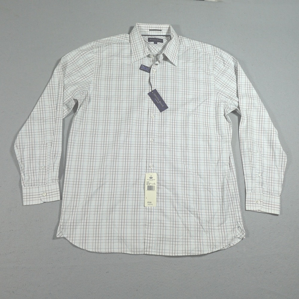 Austin Reed Dress Shirt Men Large Regular‎  Snow White Check Classic Preppy NWT